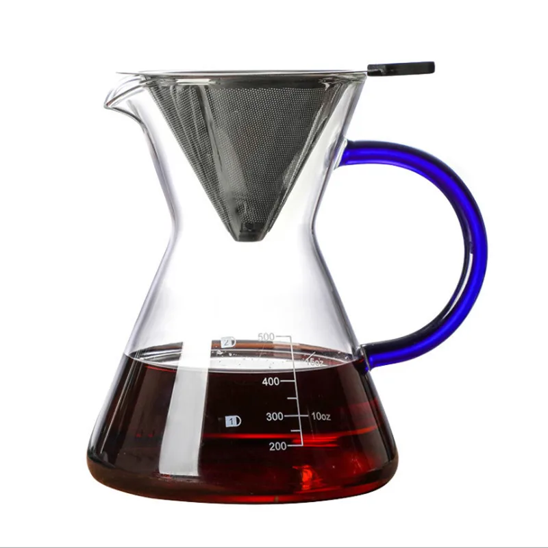Blue handle 500ml Высокое качество, Температура устойчивый Стекло Кофе чайник Кофе горшок эспрессо Кофе машина с сетчатый фильтр из нержавеющей стали горшок - Цвет: Blue handle 500ml