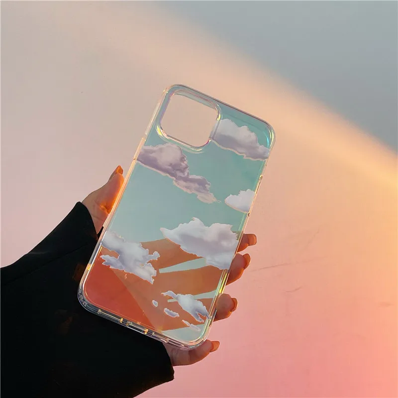 For iPhone 13 Pro Max Transparent Clouds Laser Phone Case For iPhone 12 11 Pro X XR XS Max SE2020 7 8 Plus Shockproof Back Cover