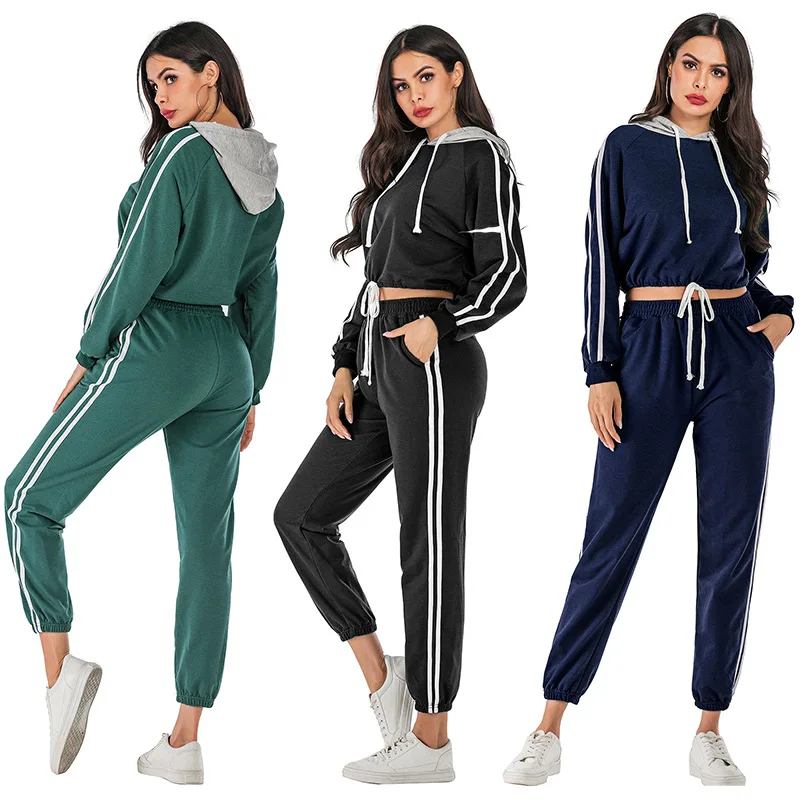 

Women Winter Fashion Casual Sports suit Sweatershirt suit Hoodies slim trend and Loose Pants sportswear 2-piece set Autumn 2020