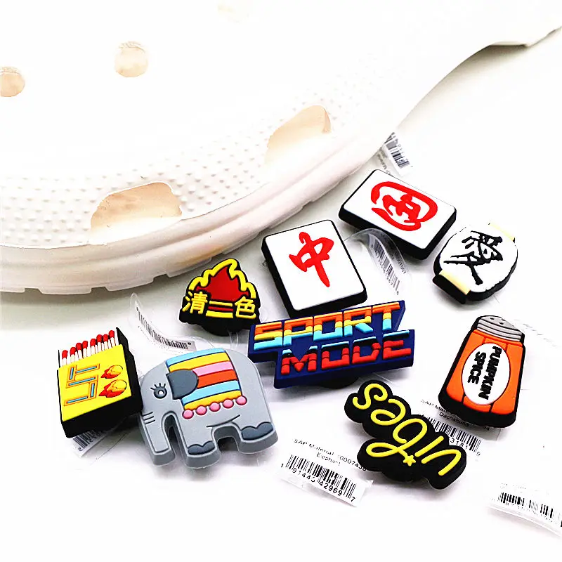 Original 1pcs Shoe Charms Chinese Character Style Cute Elephant Match Shoe Decoration Accessories for Croc jibz Kids Party Gifts