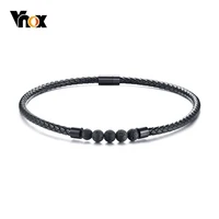 vnox black genuine leather choker necklace for men lava stone energy power male jewelry