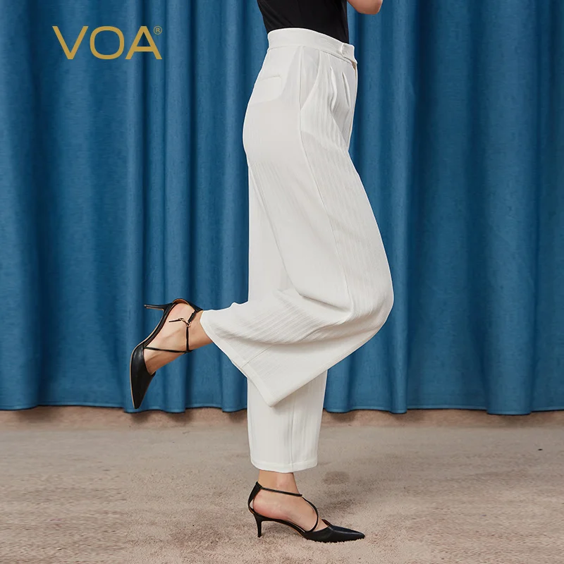 

VOA Silk 46m/m Unbounded Stripes Heavy xie cha dai Black and White Two-Color yi li kou Crisp Wild Wide Leg Pants KE71