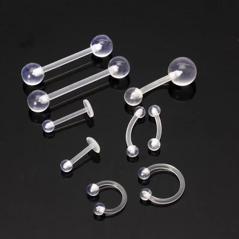 

9PCS Clear UV Acrylic Nose Stud Eyebrow Ring Body Piercing Jewelry Kit Set 45BC