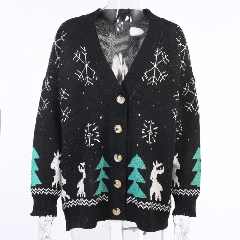

European and American autumn new Christmas snowflake pattern sweater women Christmas sweater knitted cardigan jacket