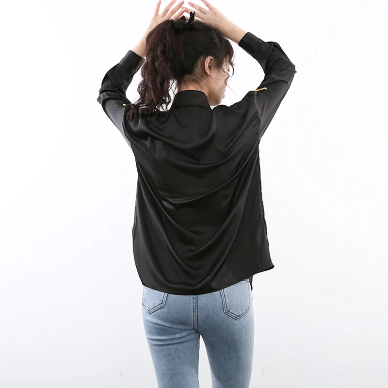 

[EAM] Women Black Irregular Pleated Elegant Blouse New Lapel Long Sleeve Loose Fit Shirt Fashion Tide Spring Summer 2021 1W47701