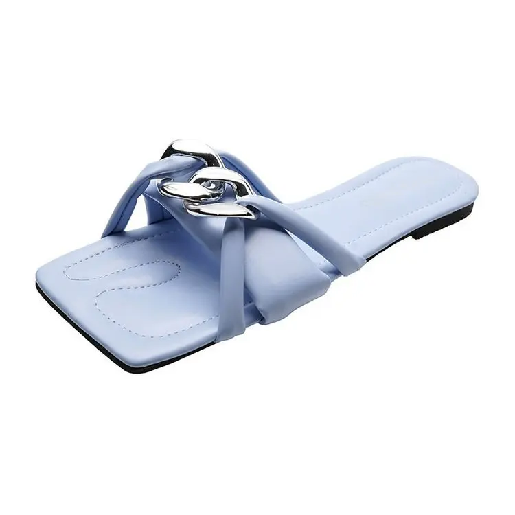 

Shoes Womens Slippers Outdoor Pantofle Low Luxury Slides Square Toe Rivet Flat 2021 Summer Designer PU Rubber Rome Hoof Heels Fa