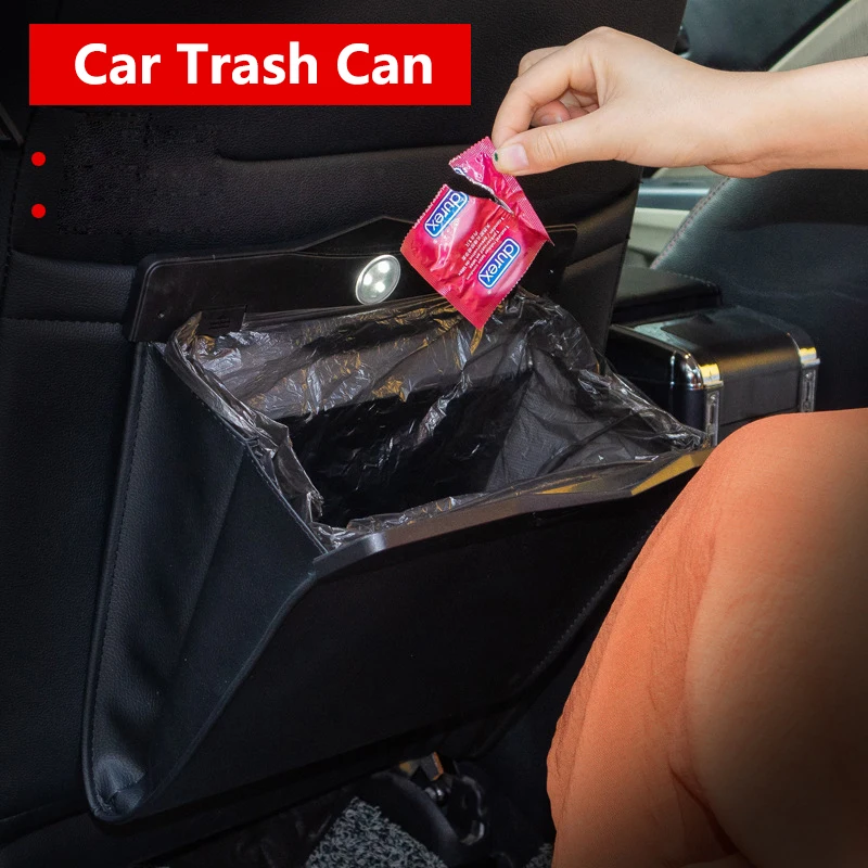 

LED Car Trash Can Organizer Garbage Holder Automobiles Storage Bag Accessories Auto Door Seat Back Visor Trash Bin Dustbin