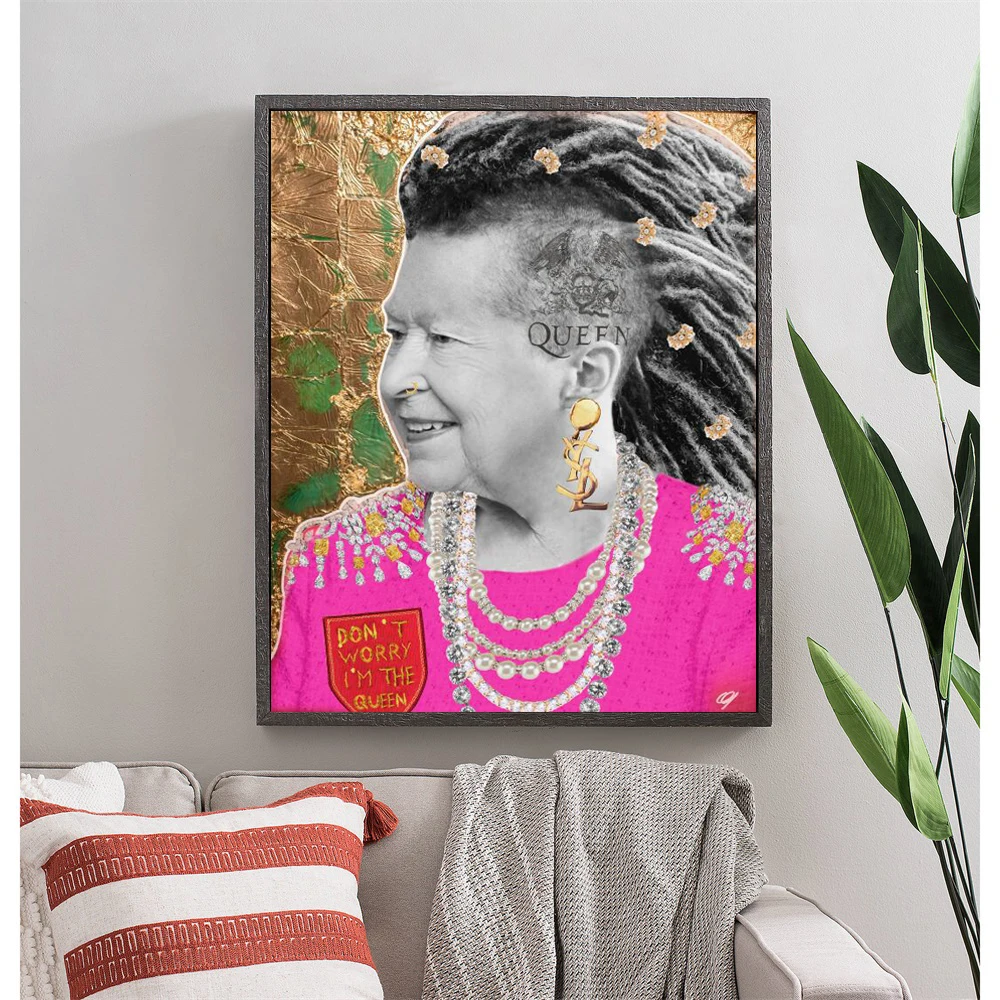 

Hipster Queen of UK Posters and Prints on Canvas Wall Art Portrait Painting Pop Art Pictures for Living Room Home Decoration