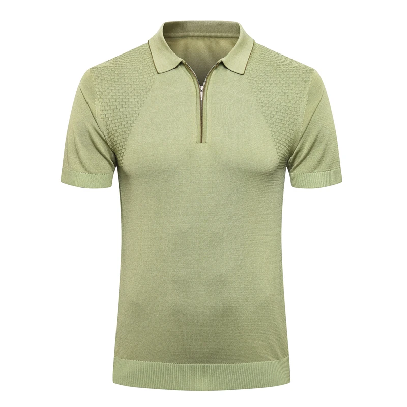 Мужская шелковая рубашка-поло с молнией в клетку | одежда