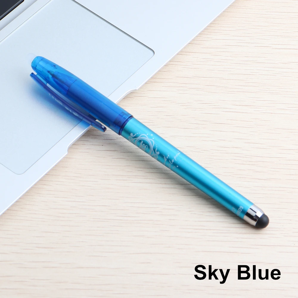 1pcs Capacitive Ballpoint pen with Erasable and Touch Screen Stylus for student or office - Color: sky blue