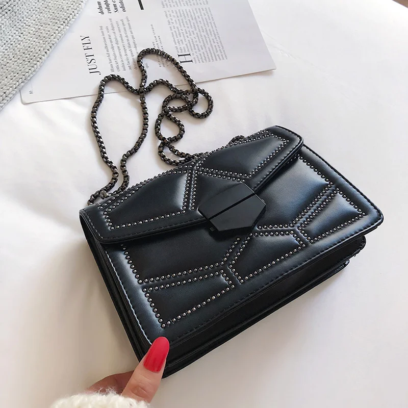 

Rivet Chain Brand Small Designer Crossbody Bags for Women 2021 Pu Leather Simple Fashion Shoulder Bag Lady Luxury Handbags