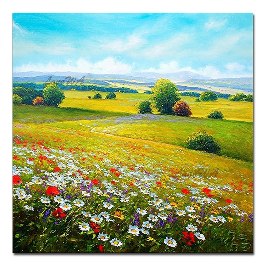 

100% Hand Painted Outdoor Scenery Flowers Oil Painting Modern Home Decor Unframed Canvas Picture Art Paintings Crafts Artwork