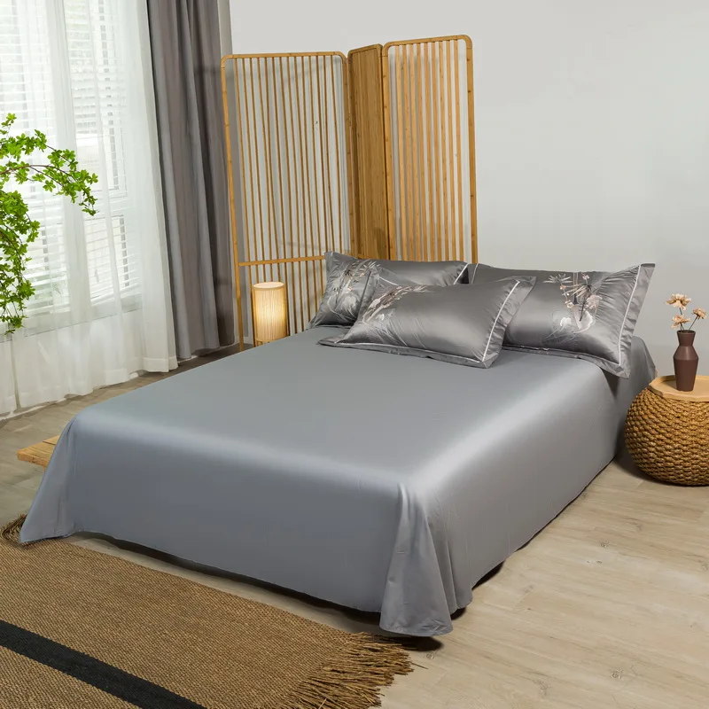 

Chinoiserie Chic Bamboo Embroidery White Gray Bedding Set Satin Silk Cotton Duvet Cover Set Flat or Fitted Bed Sheet Pillowcases