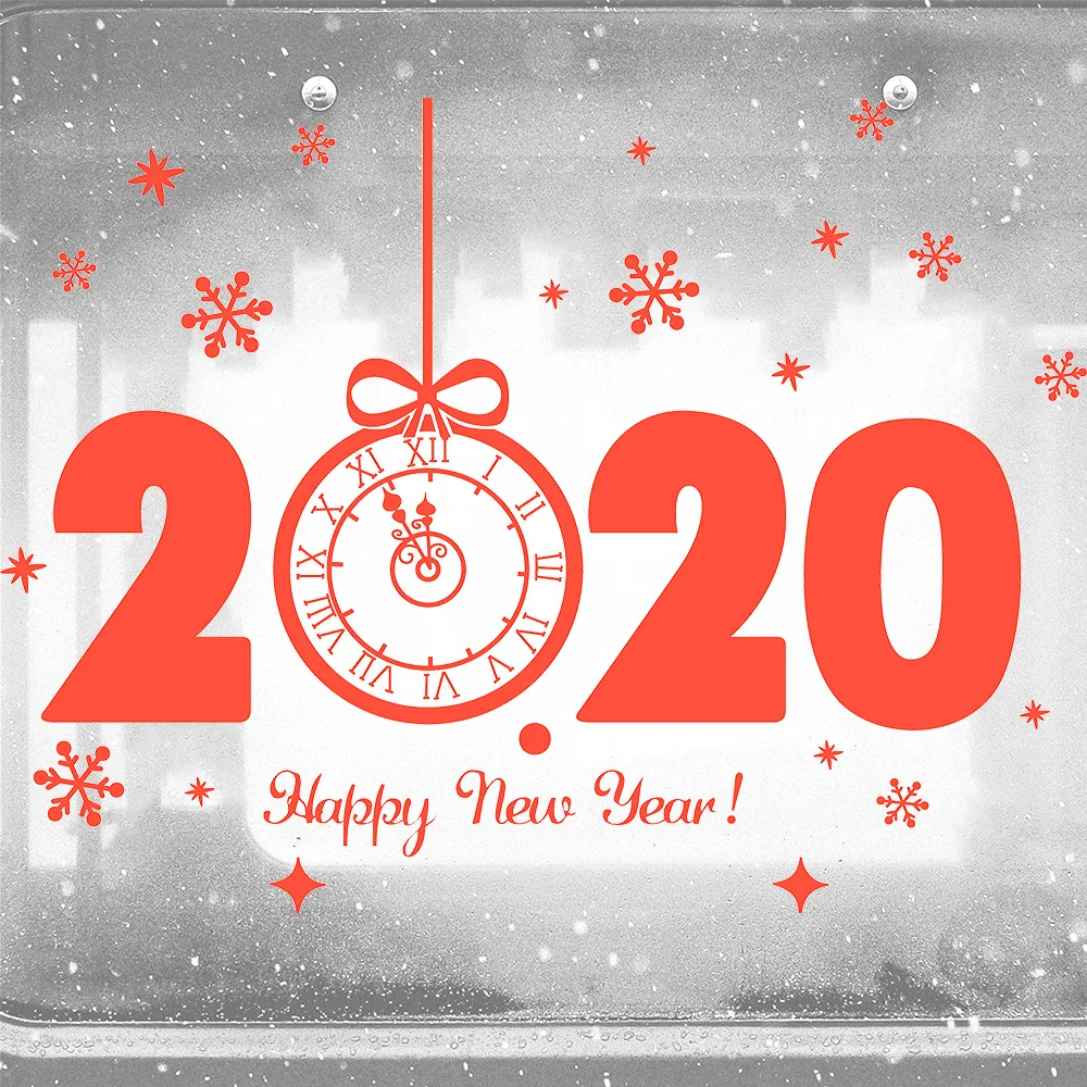Happy New Year 2020 Window Sticker Creative Clock Shape Wall Stickers Decal Christmas DIY Mall Shop Showcase Home Decoration |