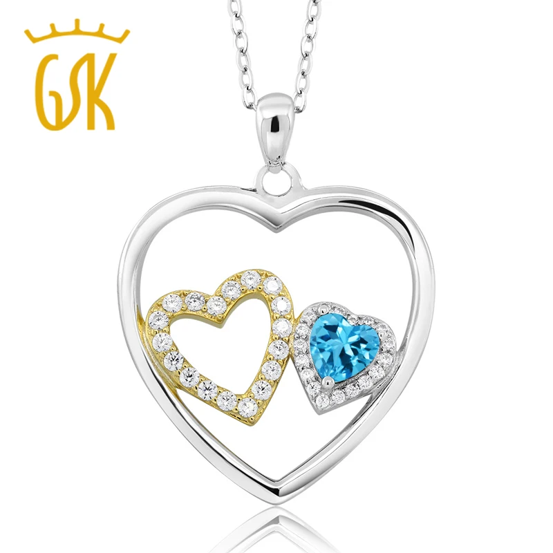 GemStoneKing серебро 925 пробы в форме сердца голубой топаз драгоценный камень кулон с