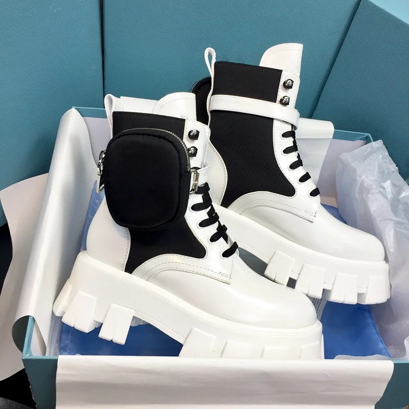 

2021 Autumn Winter New Women's Thick-Soled Leather New Boots Casual Women's Boots Women's Fashion Lace-Up High Boots Botas Mujer