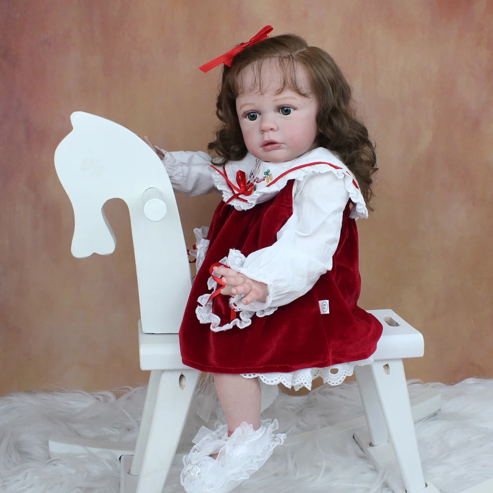 

60 CM Silicone Reborn Toddler Baby Girl Finished Doll Toy Cloth Body Realistic Long Hair Princess Alive Bebe 3D-Paint Skin