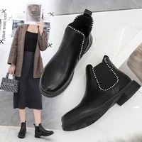 single ankle boots womens 2022 plus size 43 rivet leather boots retro short tube thick heel martin boots casual platform shoes