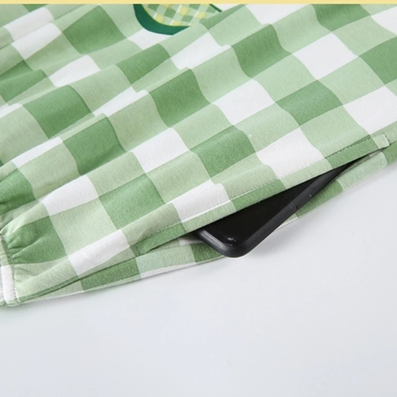 VSUE весенняя осенняя пижама женский комплект с зеленым принтом авокадо клетчатые