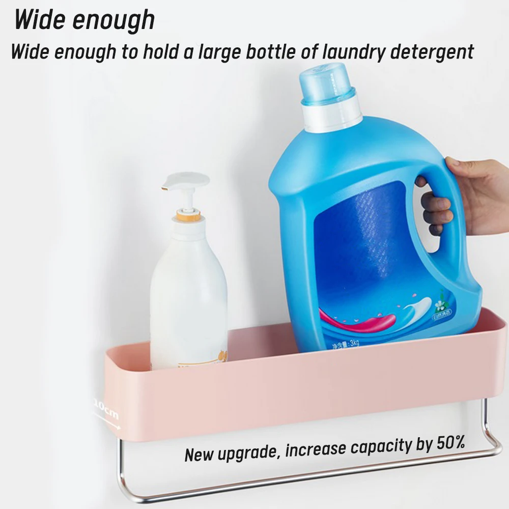 

Bathroom Shelf Wall Mount Shampoo Rack with Towel Bar Punch-free Kitchen Storage Bathroom Organizer Accessories 6 Hook Practical