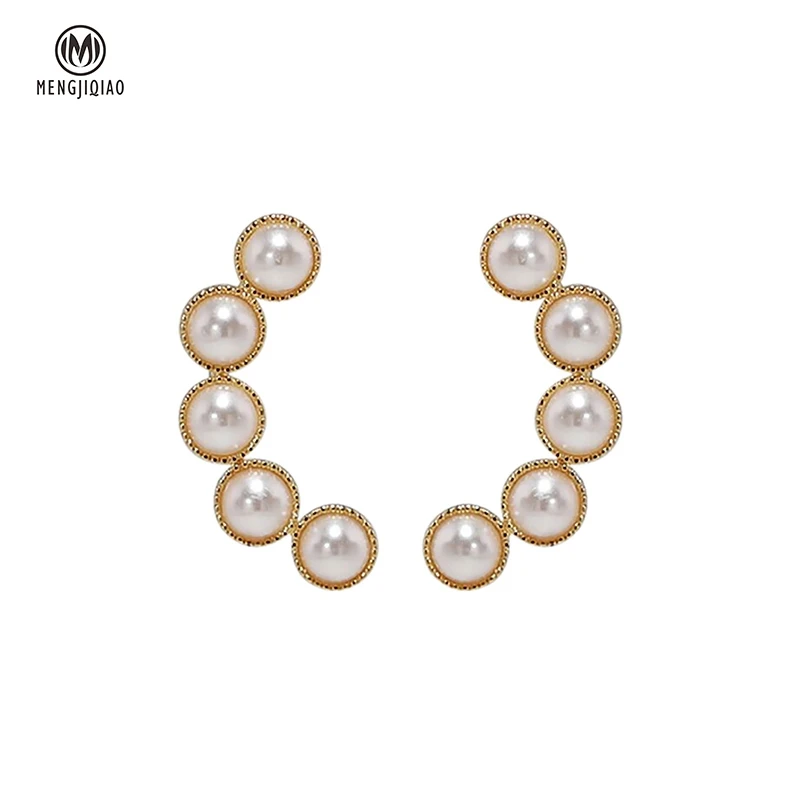 

MENGJIQIAO Korean Fashion Delicate Simulated Pearl Stud Earrings For Women Small Simple Pendientes Girl Gifts