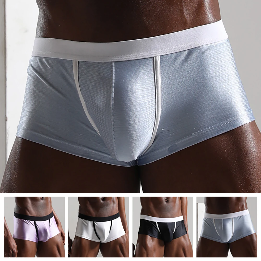 

Men Underwear Sexy Sport Boxer Solid Color Breathable Home Shorts Bulge Pouch Panties Knickers Midi Waist Underpants Male New
