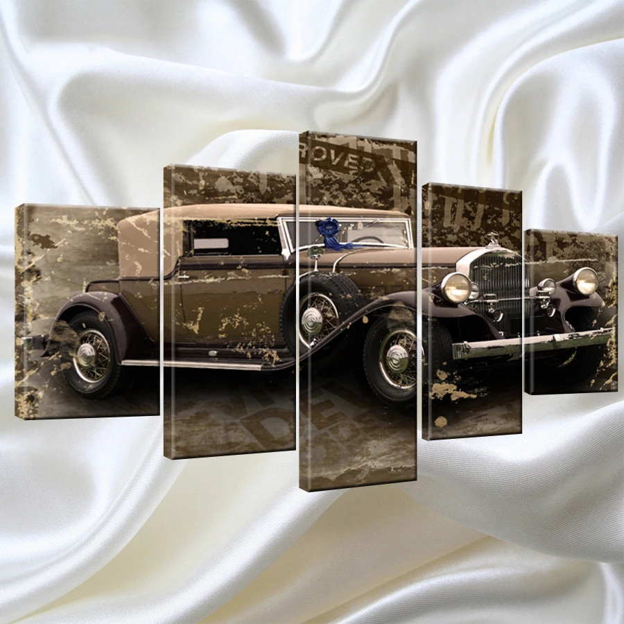 

Modern Frames For Paintings Canvas Home Decor 5 Panel Classic Car Still Life Retro Nostalgic Art Wall Printed Modular Picture