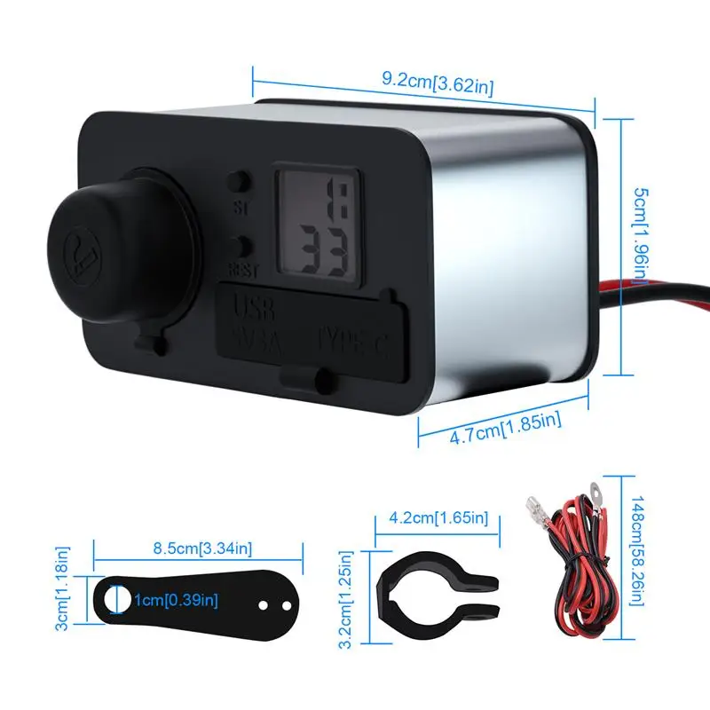 

Lighter Socket Splitter Dual Ports Charger With Cigarette Multifunctional Lighter For Motorcycle Handlebar Rearview Mirror