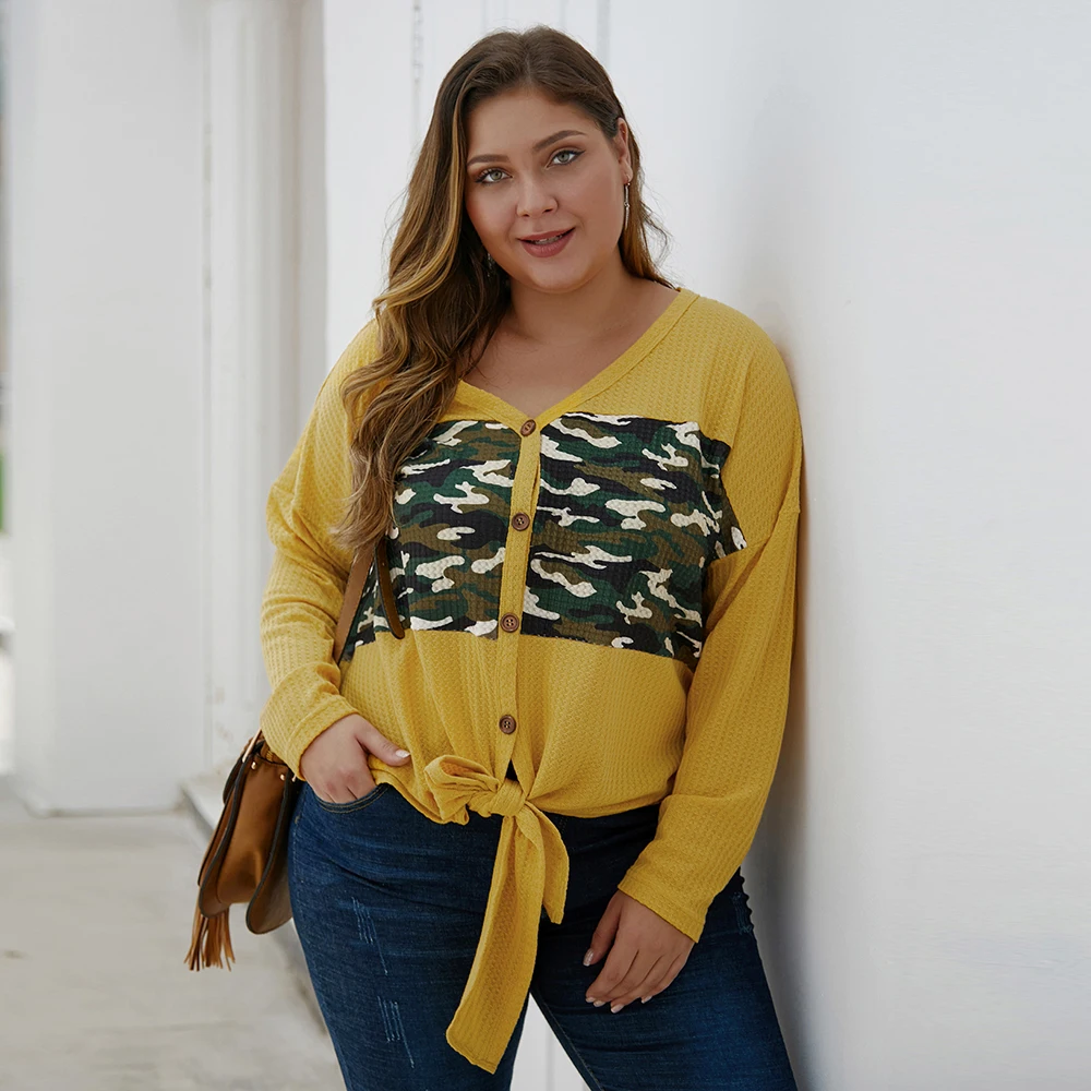 Женские топы размера плюс осень 2020 модный однобортный свитер с v-образным вырезом