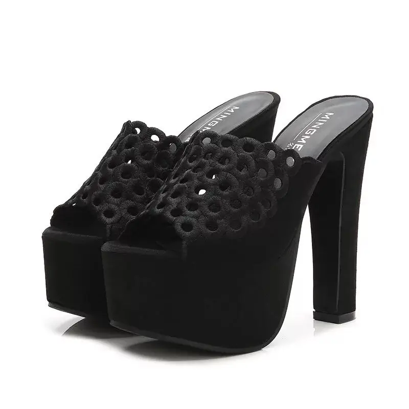 

15CM thick-soled thick heel slippers waterproof platform fish mouth high heel sandals and slippers