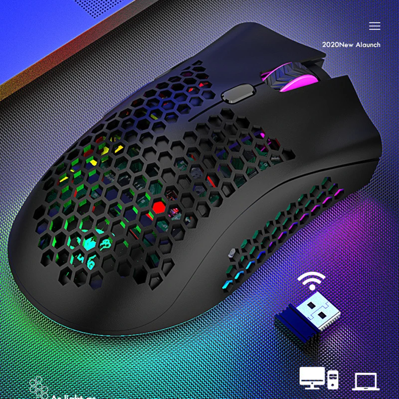 rechargeable usb receiver lightweight gaming wireless mouse rgb honeycomb led light mice for laptops desktop pc computer gamer free global shipping