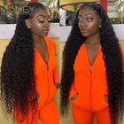 32 дюйма вьющиеся парики из натуральных волос на кружевной Синтетические волосы на кружеве парик для Для женщин 100% предварительно собранные человеческие волосы натуральных волос Волосы Remy глубоко вьющиеся синтетические волосы парик