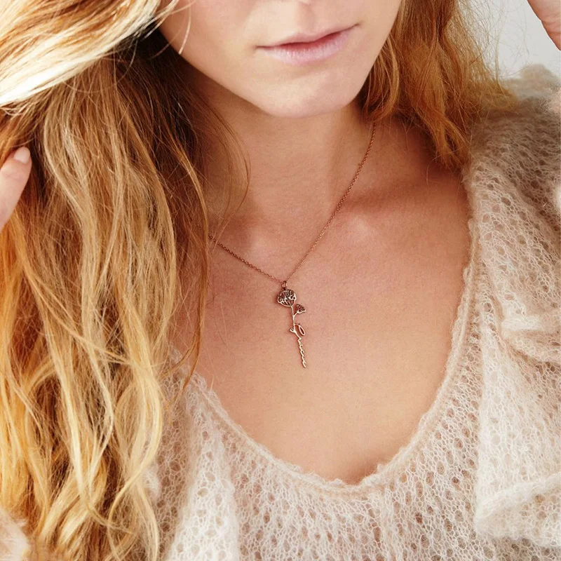 

Hot Fashion Month Flower Necklace For Women Men Stainless Steel Custom Name Necklaces Personalized birthday flower Jewelry Gift