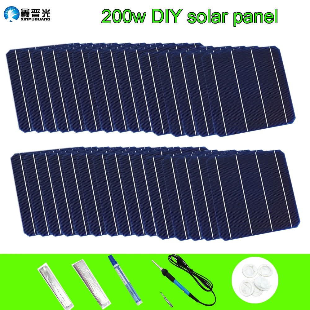 

200W DIY Solar Panel Kit System Battery Charger 40Pcs 156mm*156mm Monocrystalline Solar Cell With 5M Busbar 40M Tabbing Wire PV