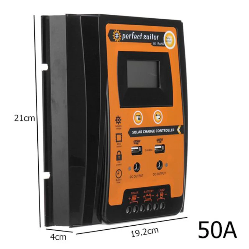 

Solar Controller 12V 24V Solar Charge Controller IP 32 Waterproof Panel Battery Regulator Dual USB LCD Display