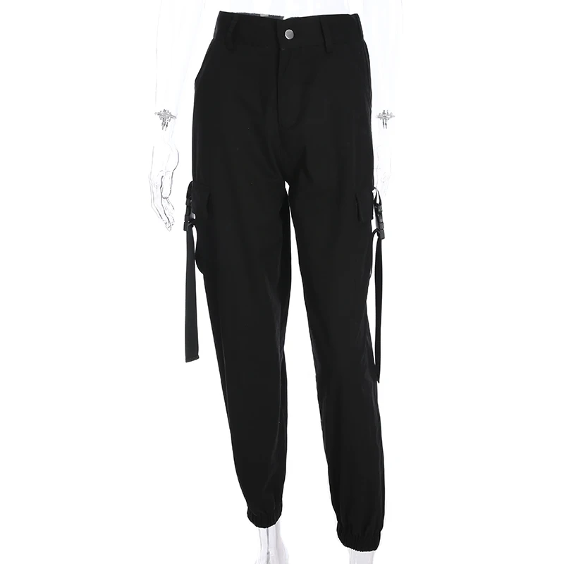 

Black High Waist Cargo Pants Women Pockets Patchwork Loose Streetwear Pencil Pants 2018 Fashion Hip Hop Women's Trousers