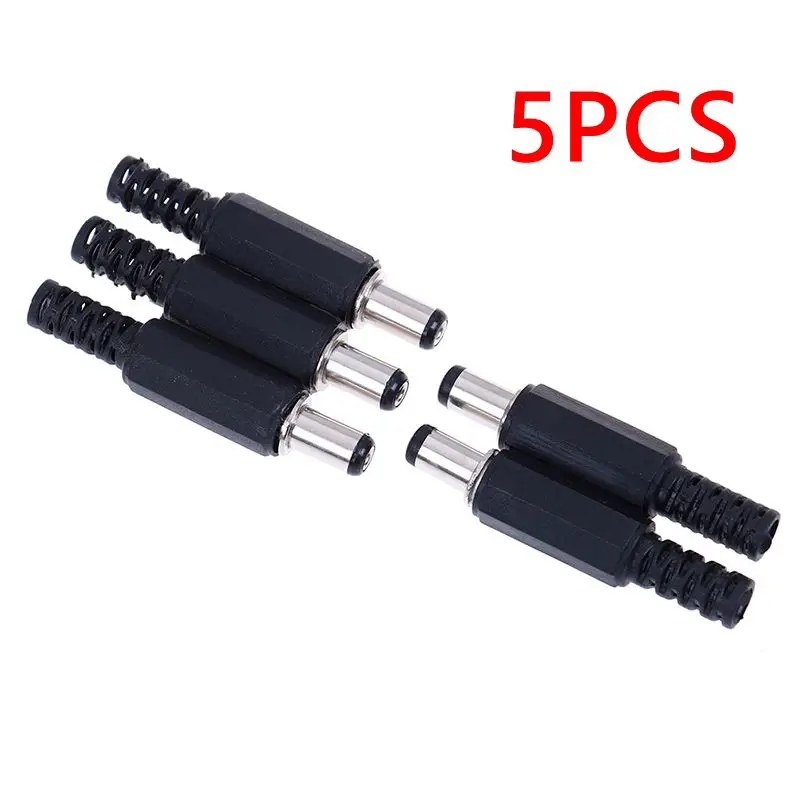 

5PCS DC Power Plug 5.5 X 2.1 Mm For Welding Line Black DC Power Male Plug Jack Adapter