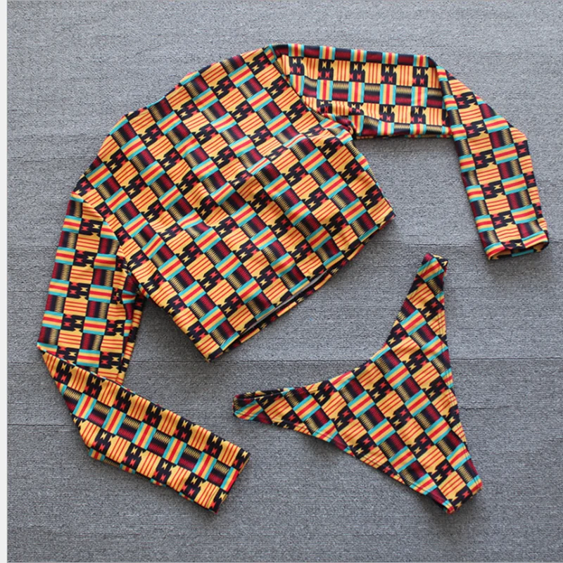 

2021 new bikini sexy swimsuit women high waist long sleeve braided rope split bikini swimsuit conservative swimsuit suit women