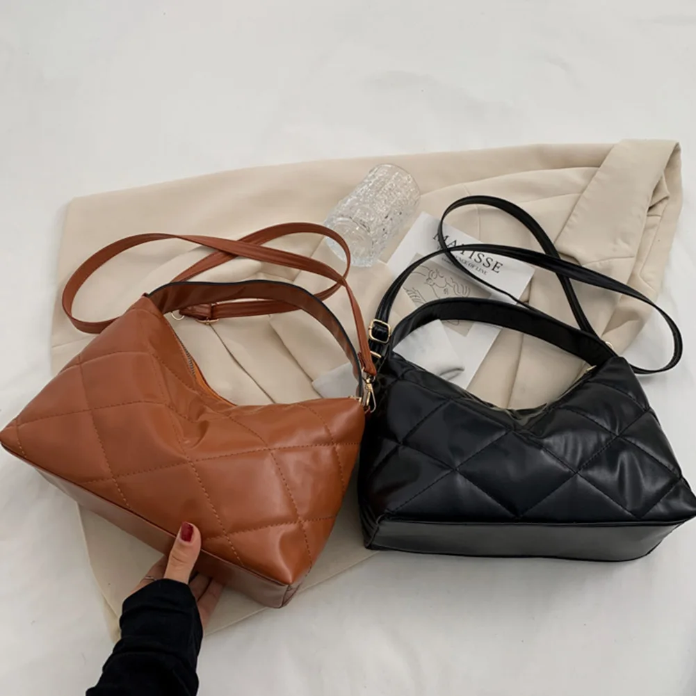 

PU Leather Women Shoulder Messenger Bags Solid Color Handbags Casual Lattice Thread Ladies Crossbody Bags Fashion Shoulder Bags