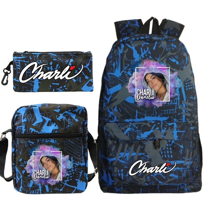 

3 шт./компл. рюкзак Charli Damelio, школьный рюкзак Charli Damelio, школьная сумка на плечо, чехол-карандаш для девочек и мальчиков, рюкзак