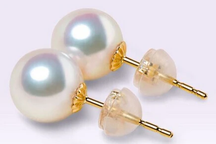 

Free Shipping AAA 10-11mm Akoya white pearl earrings yellow 9K gold stud