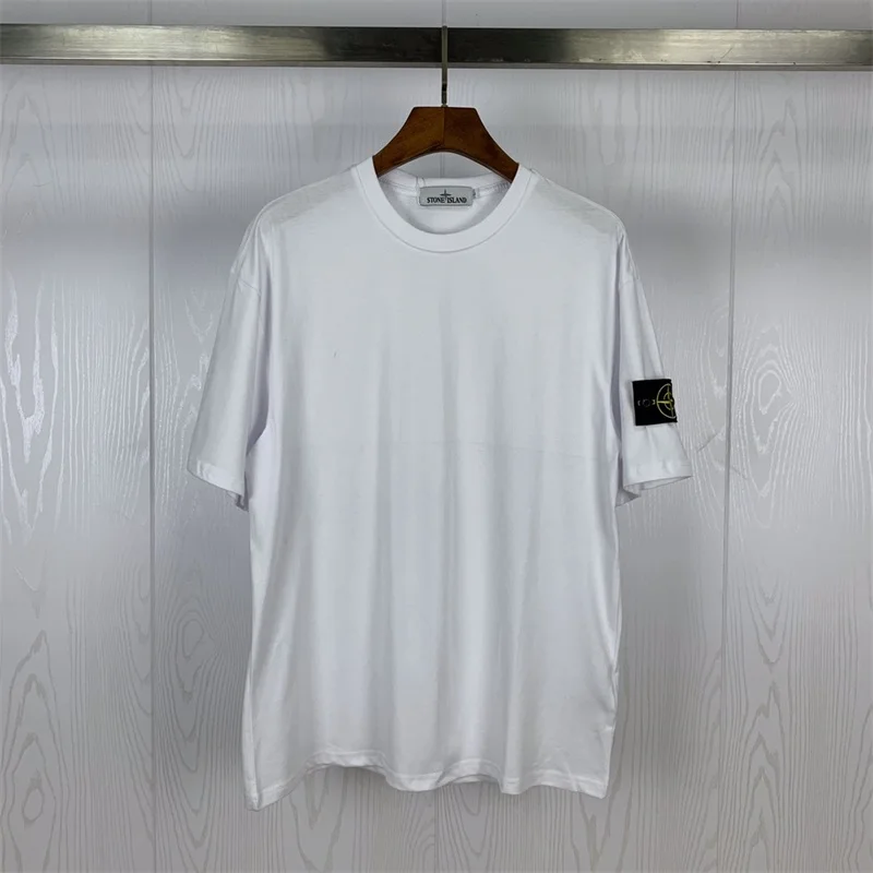 

Island Pure Stone color simple armband T-shirt for men and women couples casual BF wind cotton round neck short sleeve students