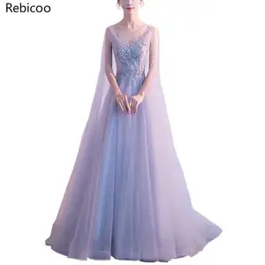 formal Dress Sweet Pink Neck Sleeveless Transparent Lace Banquet A-line Long Prom Formal Dress robe de soiree