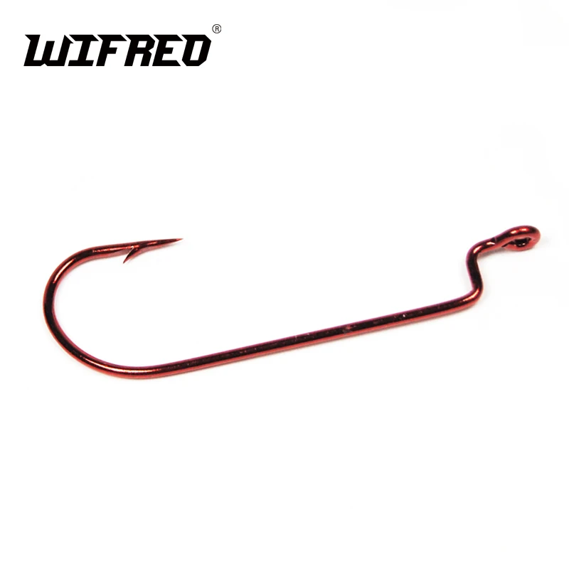 Узкие красные рыболовные крючки J-образной формы для ловли окуня 100 шт. розничная