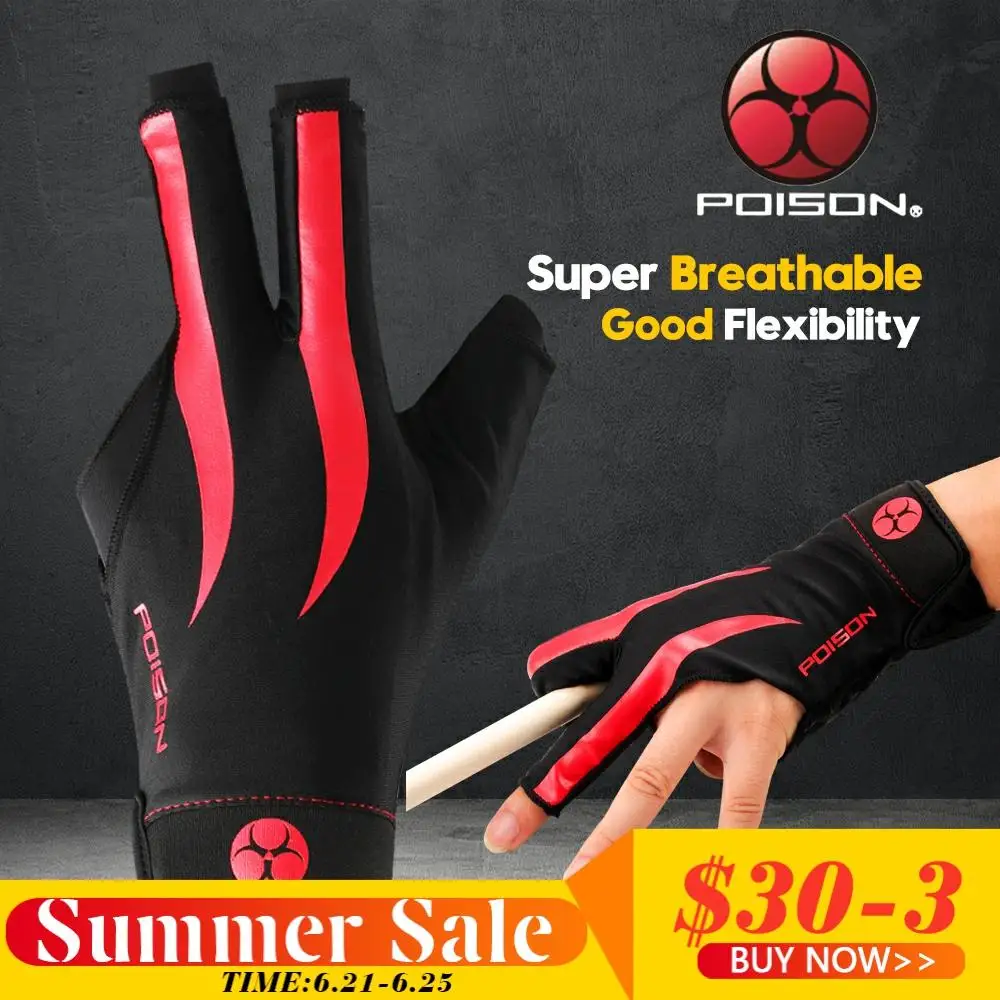 

Original POISON Glove Professional Pool/Snooker Cue Glove Three-finger Mitts Non-slip Left-handed Comfortable Billiard Accessory