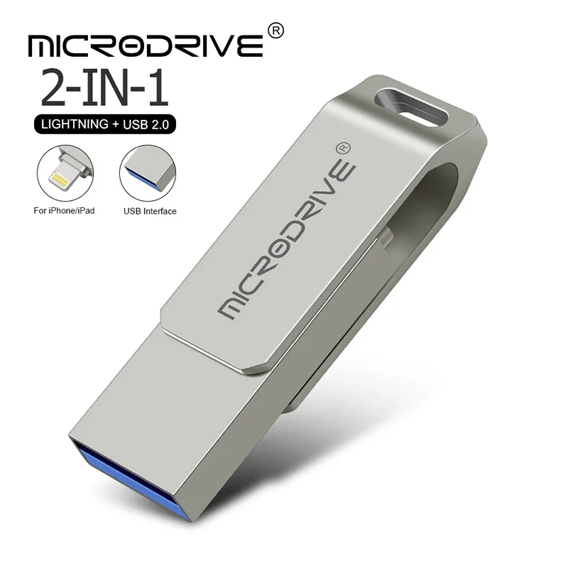 Металлический USB флеш накопитель для iPhone X/8/7/7 Plus/6/6s/ipad OTG флешка HD карта памяти 16 ГБ