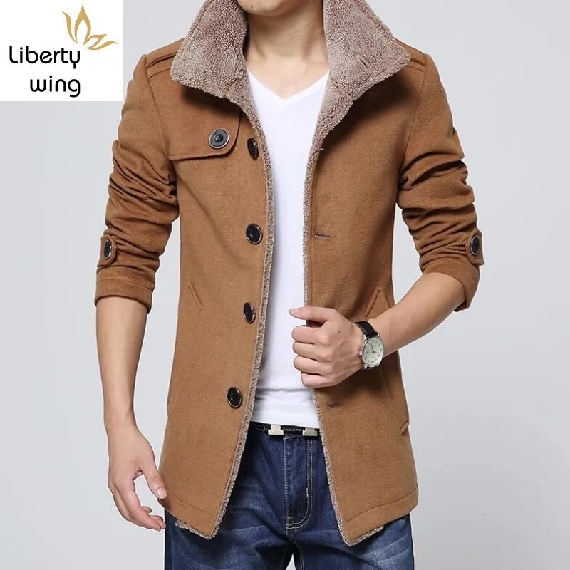 Новые модные мужские пальто плотное шерстяное Тонкий Зимний Тренч парка одежда