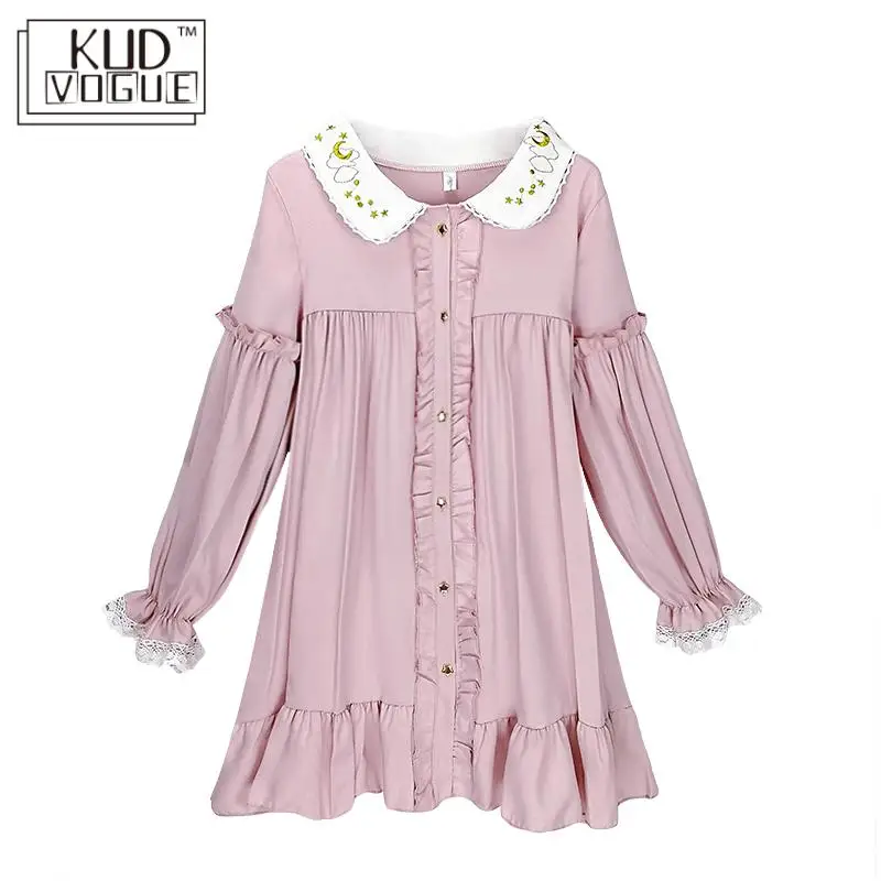 Кружевное вышитая кукла с оборками женское винтажное розовое платье в японском