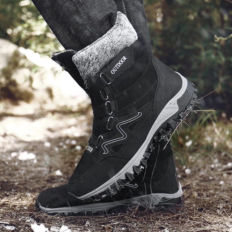 Мужские кожаные ботинки Зимние очень теплые с мехом для снега Мужская зимняя