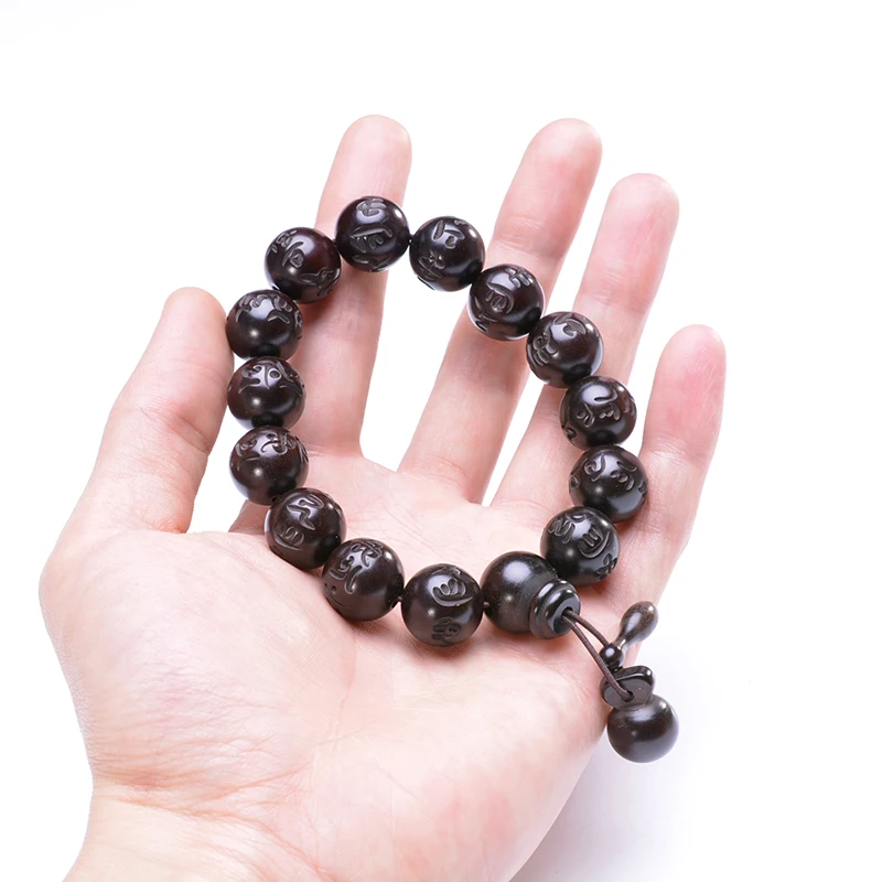 Буддистские четки браслет из деревянных бусин Ом Мани Падме Хум Мантра